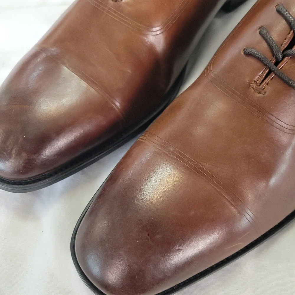 Kenneth Cole Men Brown Leather Cap Toe Oxford Dress Shoes Ticketpod Lace Sz 10.5